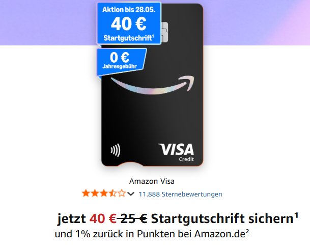 Gratis: 40 Euro Startguthaben zur Amazon Visa