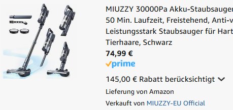 Amazon: Akku-Staubsauger für 74,99 Euro frei Haus