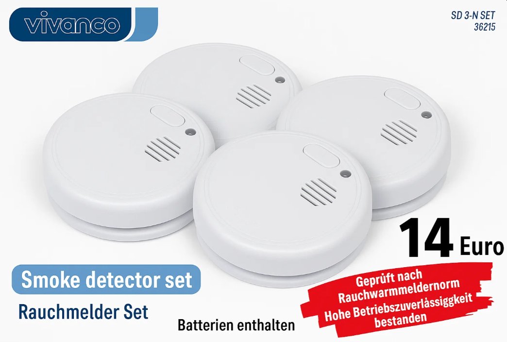 Vivanco: Viererpack Rauchmelder für 14 Euro