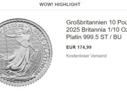 Britannia: 1/10-Platinmünze zum Bestpreis von 174,99 Euro