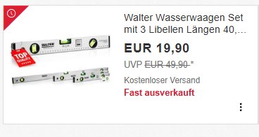 Ebay: Wasserwaagen-Set von Walter für 19,99 Euro