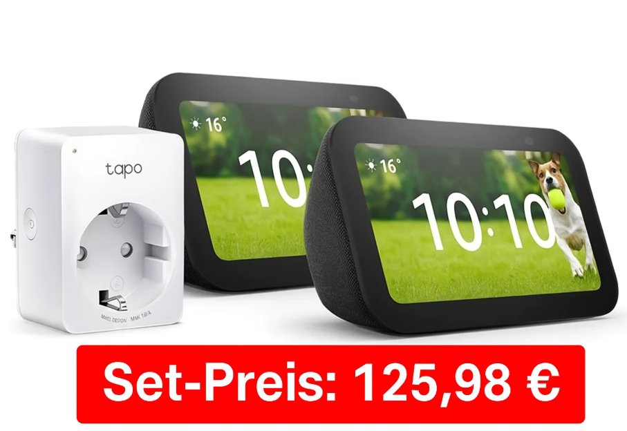 Set: 2 x Echo Show 5 und 1 x smarte Steckdose für 125,98 Euro