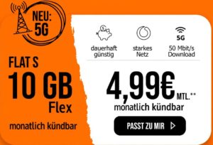 Nur noch kurze Zeit: 10 GByte 5G-Daten, monatlich kündbar für 4,99 Euro