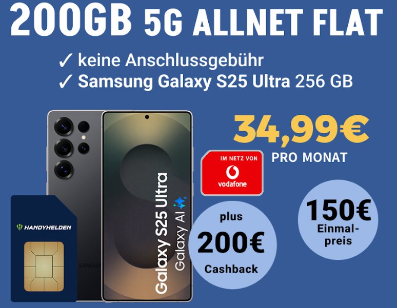 Knaller: Samsung Galaxy S25 rechnerisch zum Vodafone-Vertrag geschenkt