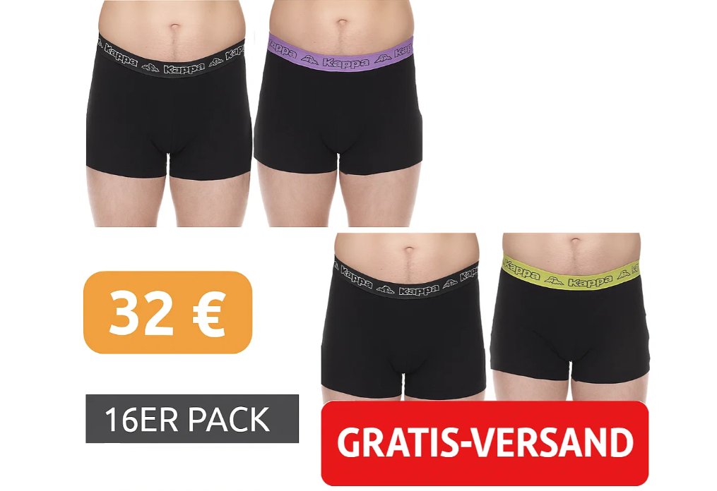 Kappa: Boxershorts im 16er-Pack für 32 Euro frei Haus