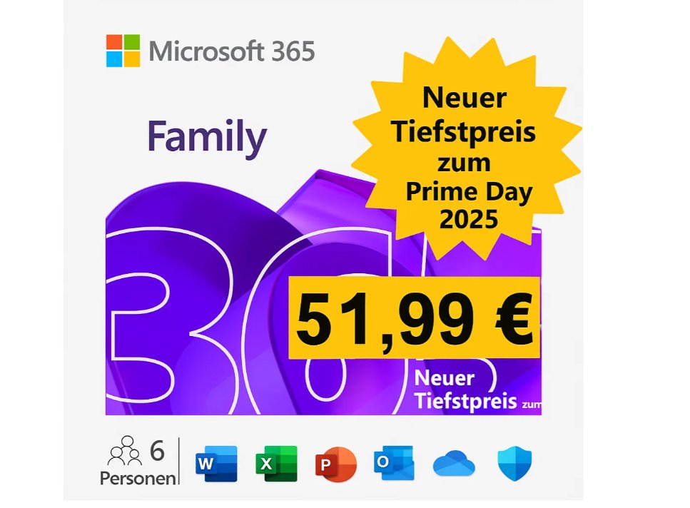Knaller: "Microsoft Family 365" zum Tiefstpreis von 51,99 Euro