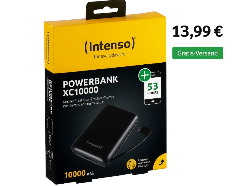 Ebay: Intenso-Powerbank mit 10.000 mAh für 13,99 Euro frei Haus