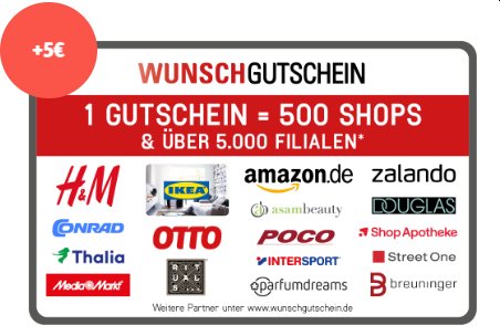 Rewe Kartenwelt: Wunschgutschein (auch Amazon) mit fünf Prozent Bonus
