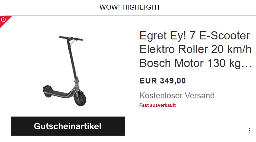 B-Ware: "Egret Ey! 7 E-Scooter" für 314,10 Euro frei Haus