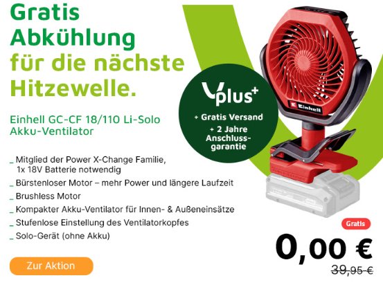 Gratis: Einhell Ventilator (35 Euro) ab 31 Euro Einhell-Einkauf