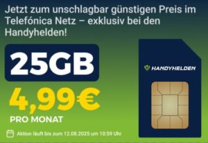 Handyhelden: 25 GByte 5G-Flat für 4,99 Euro