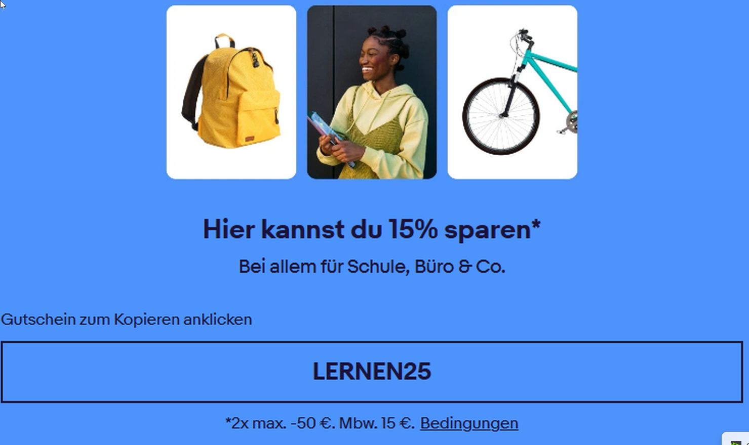 Ebay: 15 Prozent Rabatt auf Artikel für Schule und Büro