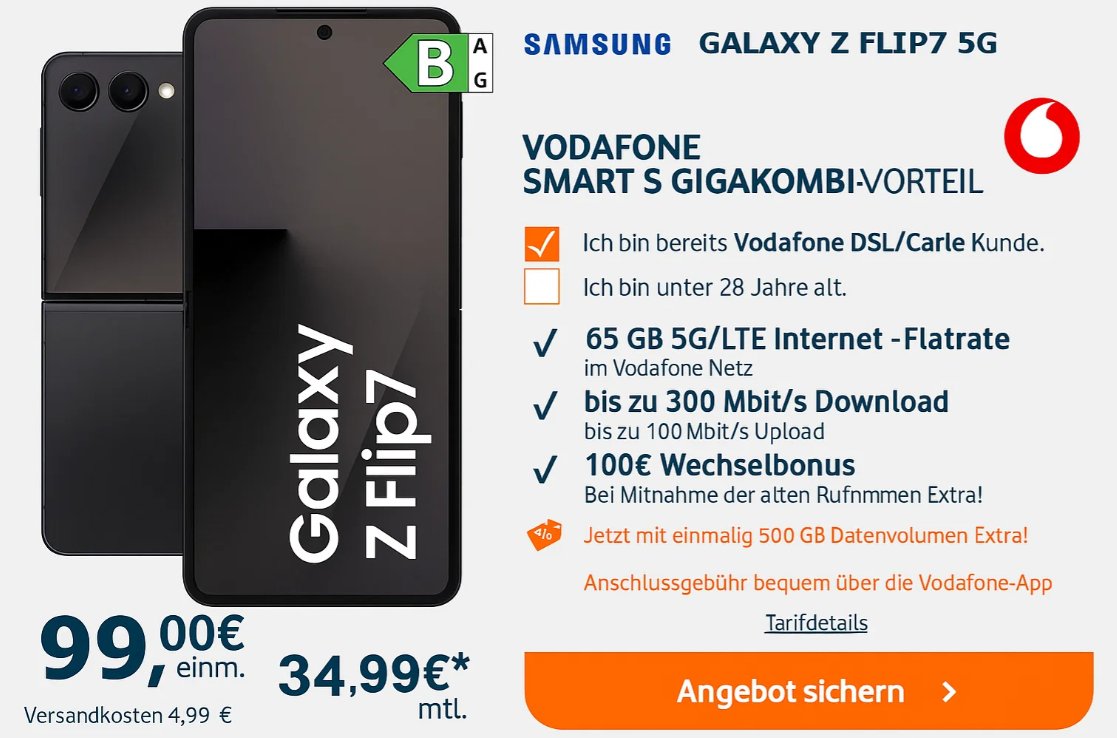 Flip7: Samsungs neues Klapphandy jetzt für 99 Euro zum 5G-Vertrag