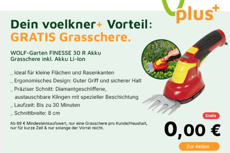 Gratis: Akku-Grasschere von Wolf-Garten ab 69 Euro Warenwert