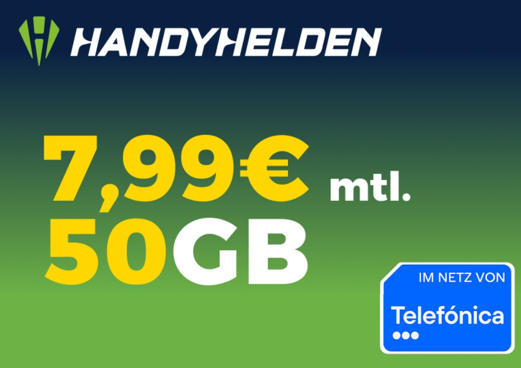 Handyhelden: 50 GByte 5G-Daten für monatlich kündbare 7,99 Euro