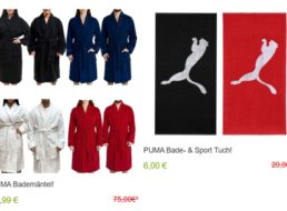 Puma: Bademantel für 19,99 Euro, Badetuch für 6 Euro