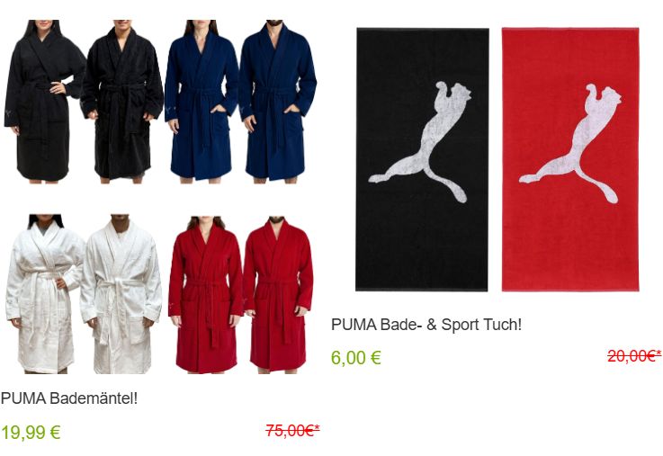 Puma: Bademantel für 19,99 Euro, Badetuch für 6 Euro