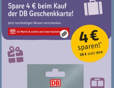 Rewe: DB-Gutschein über 30 Euro für 26 Euro