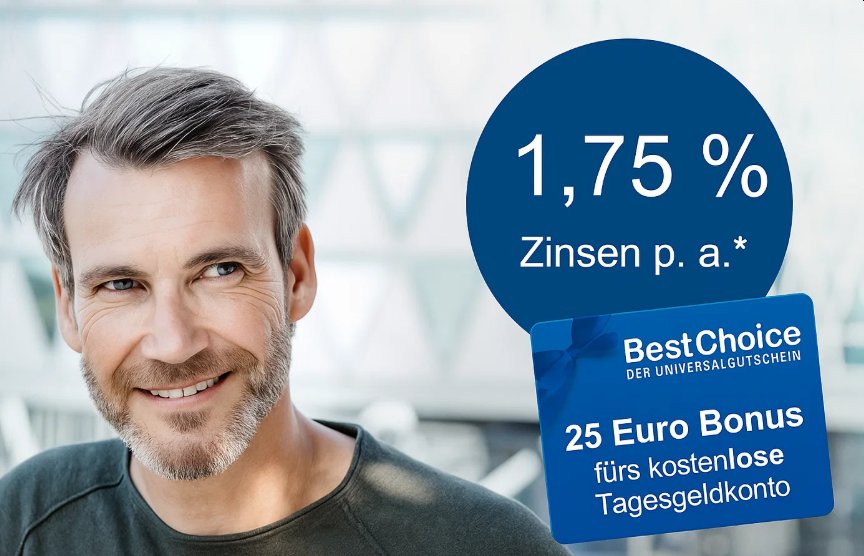 BBBank: 1,75 Prozent Tagesgeldzins und 25 Euro Bonus