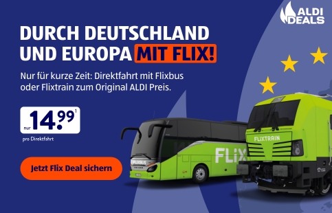 Aldi: Flixbus- und Flixtrain-Tickets für 14,99 Euro