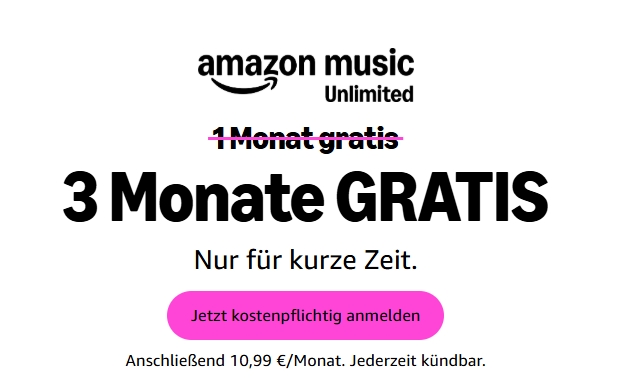 Gratis: "Amazon Music Unlimited" drei Monate zum Nulltarif