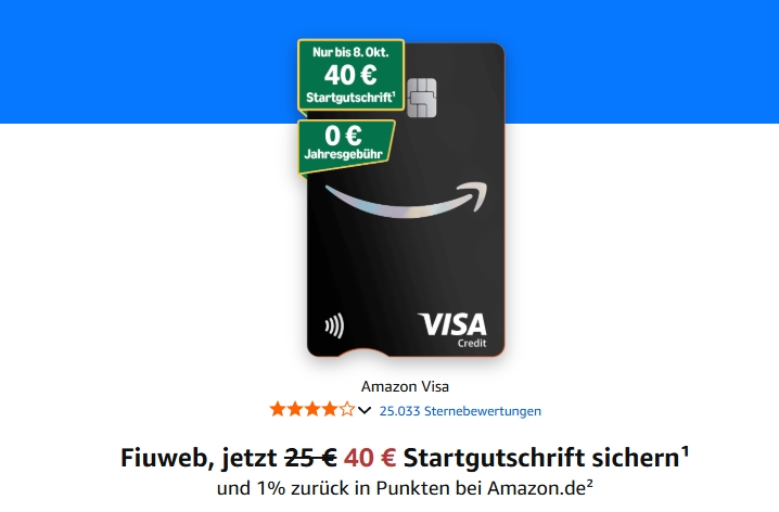 Amazon Visa: 40 Euro Startgutschrift bis 8. Oktober
