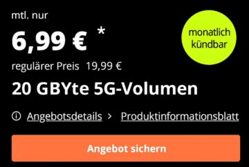 Vodafone-Netz: 20 GByte 5G, monatlich kündbar für 6,99 Euro