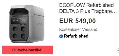 Ebay: Powerstation "EcoFlow Delta 3 Plus" als B-Ware für 499 Euro