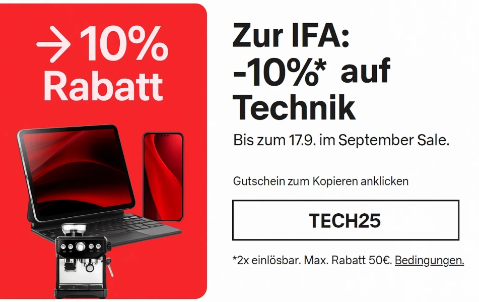 Ebay: Technik-Rabatt von 10 Prozent bis Mittwoch
