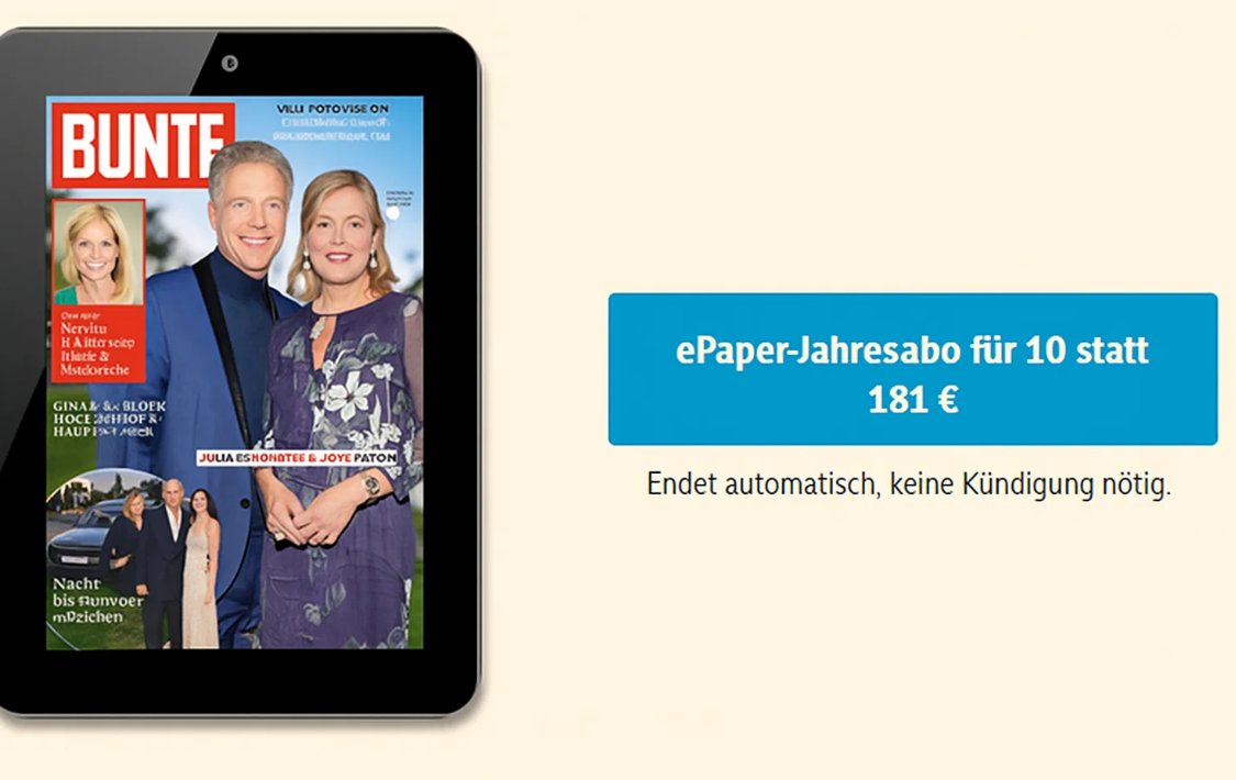 Bunte: Selbst endendes ePaper-Jahresabo für 10 statt 181 Euro