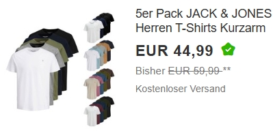 Jack&Jones: 5er-Pack Shirts für 44,99 Euro frei Haus bei Ebay