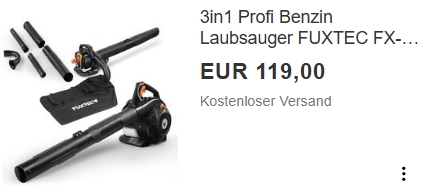 Ebay: Benzin-Laubbläser Fuxtec FX-LBS126P für 119 Euro frei Haus