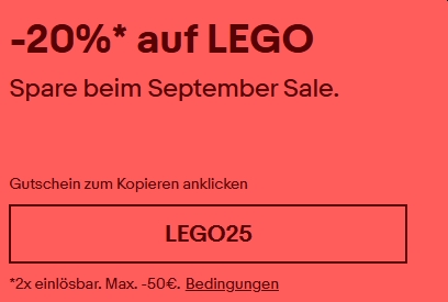 Lego: Rabatt von 20 Prozent bei Ebay bis Mittwoch