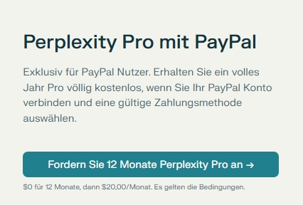 Gratis: "Perplexity Pro" ein Jahr zum Nulltarif via Paypal