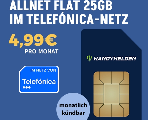 Handyhelden: 25 GByte 5G-Daten, monatlich kündbar, für 4,99 Euro