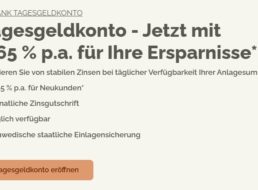 Tagesgeld: Zins von 2,65 Prozent mit monatlicher Auszahlung bei TFBank