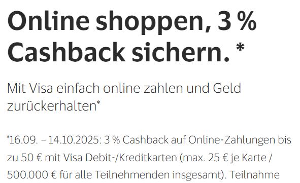 Visa: Cashback-Aktion mit bis zu 25 Euro Erstattung