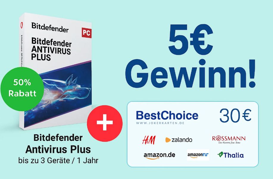 Knaller: Bitdefender Antivirus Plus mit 5 Euro Gewinn