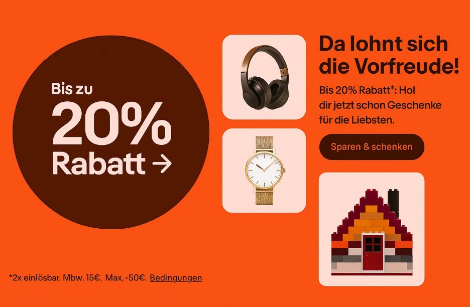Ebay: 20 Prozent Rabatt auf Geschenke und mehr