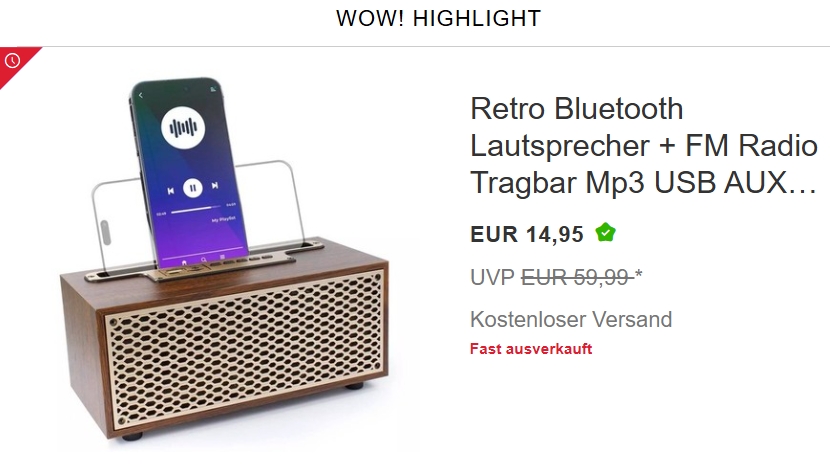 Ebay: Retro-Bluetooth-Lautsprecher mit Radio für 14,95 Euro