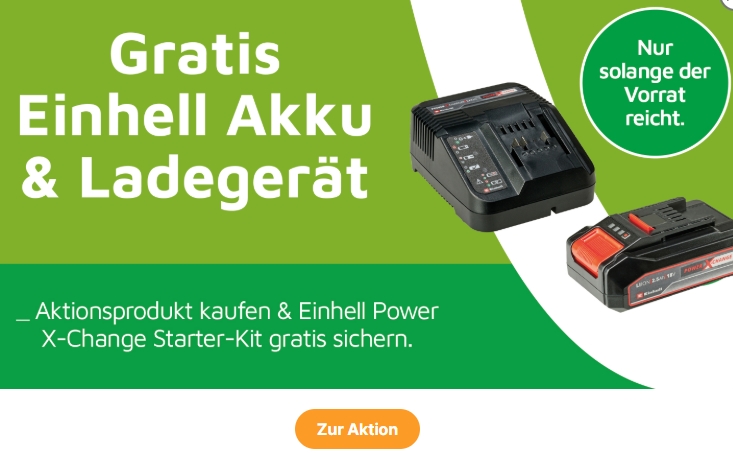 Gratis: Einhell-Akku-Set beim Kauf von Aktionsprodukten geschenkt