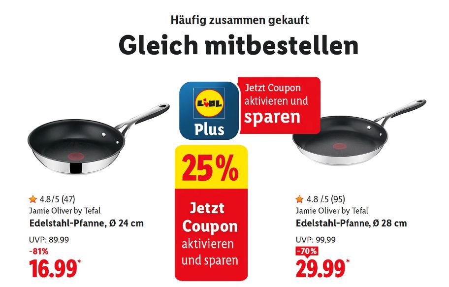 Lidl: Tefal-Pfanne via Lidl Plus für 12,74 Euro