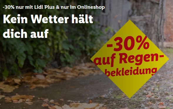 Lidl-Plus: Regenkleidung-Rabatt von 30 Prozent