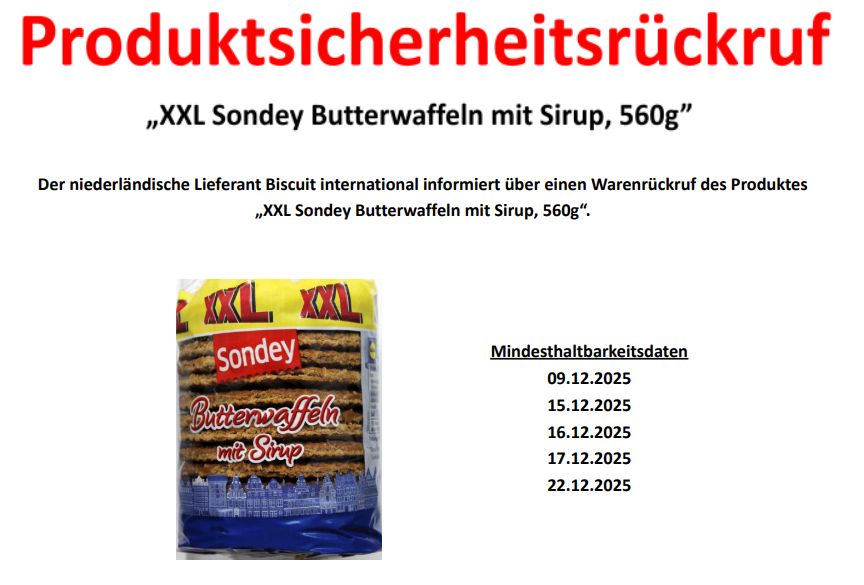 Lidl: Rückrufaktion für "XXL Sondey Butterwaffeln" wegen Metallteilen