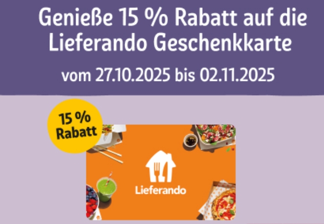 Lieferando: Guthabenkarten mit 15 Prozent Rabatt bei Rewe