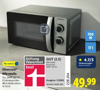 Lidl: Silvercrest-Mikrowelle mit gutem Testergebnis für 49,99 Euro