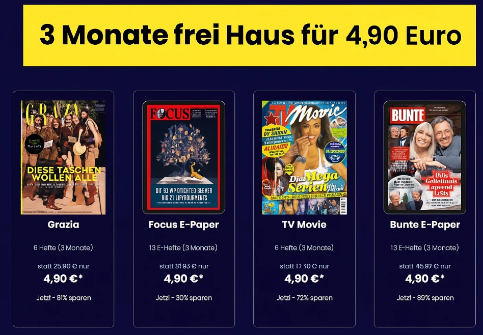 Knaller: Drei Monate Zeitschriften für pauschal 4,90 Euro