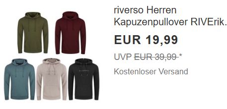 Ebay: Riverso-Hoodie für 19,99 Euro frei Haus