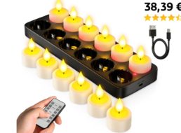 Amazon: 12er-Set wiederaufladbare Teelichter für 38,39 Euro