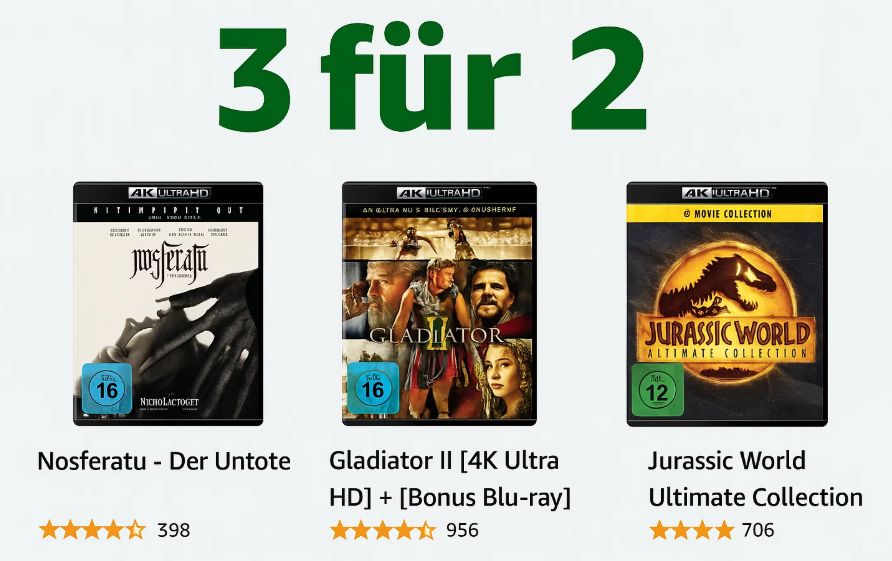 Amazon: Drei UHDs zum Preis von zweien